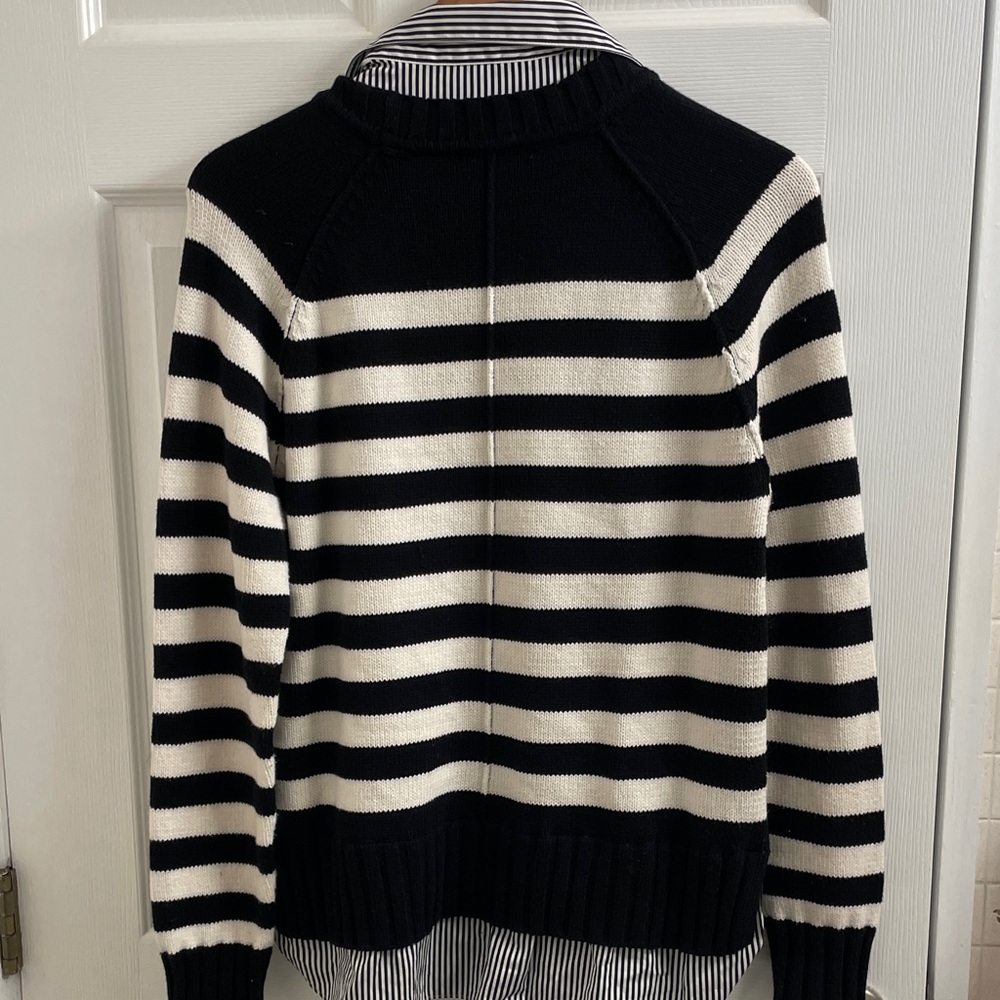 Ralph Lauren Polo Black & Cream Striped Layered Bullion Patched Sweater Size PL - Picture 14 of 17